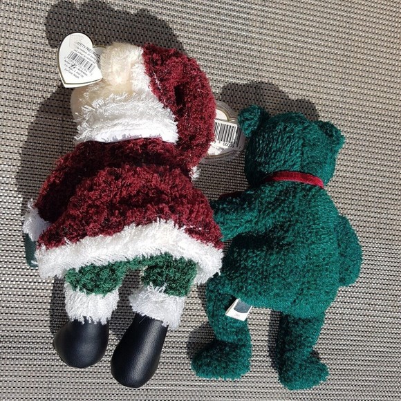 Ty Beanie Babies 2001 HOLIDAY TEDDY Green & 2000 Christmas Red Santa 8" Plush - Picture 4 of 15